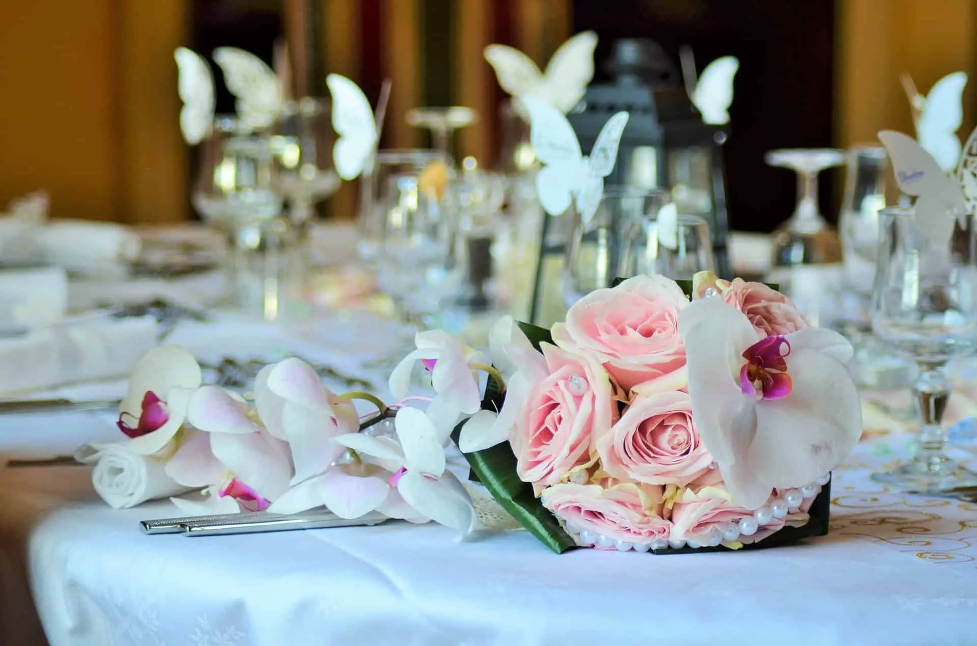 Bouquet on a wedding reception table