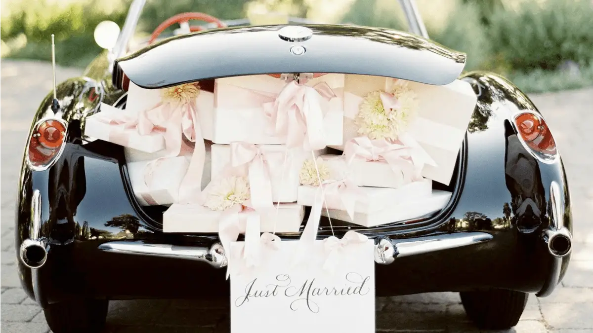 wedding registry gifts in the trunk of a car