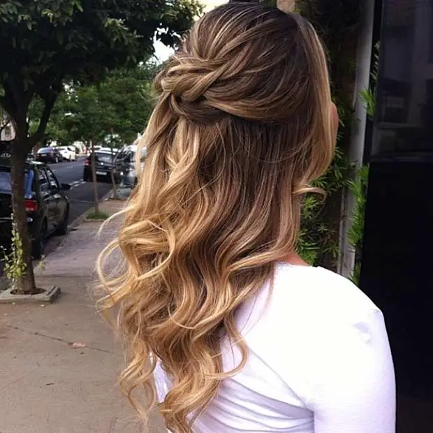 Romantic Waves & Braided Crown bridesmaid hairstyle